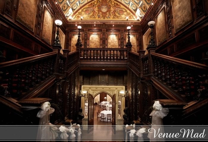 Grand Staircase Carved Oak Wedding Reception Decor