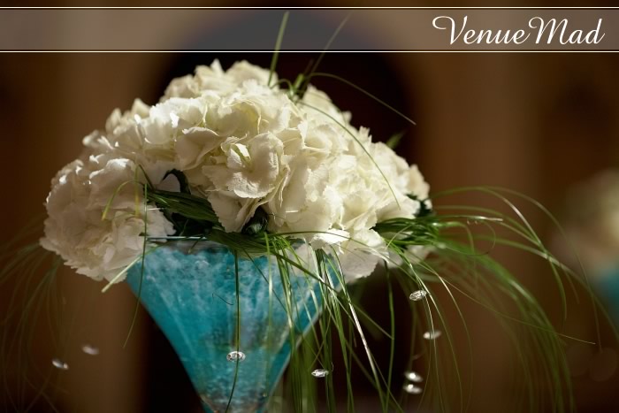 Peonie And Beargrass Table Center Using Martini Glass